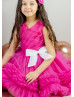 Fuchsia Tulle Pleated Ruffle Flower Girl Dress